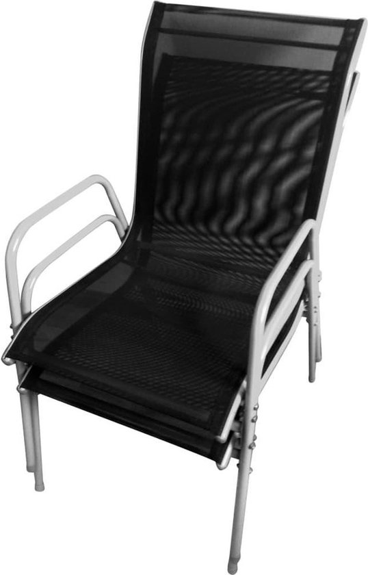 Salon de jardin The Living Store - Textilène - 2 Chaises - Acier thermolaqué - Grijs/ Zwart - Table Ø50x71 cm