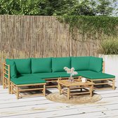 The Living Store Tuinset Bamboe - Modulair Ontwerp - Comfortabel Zitten - Praktische Tafel - Duurzaam Materiaal - 6-zits - Groen Kussen - Inclusief Montagehandleiding