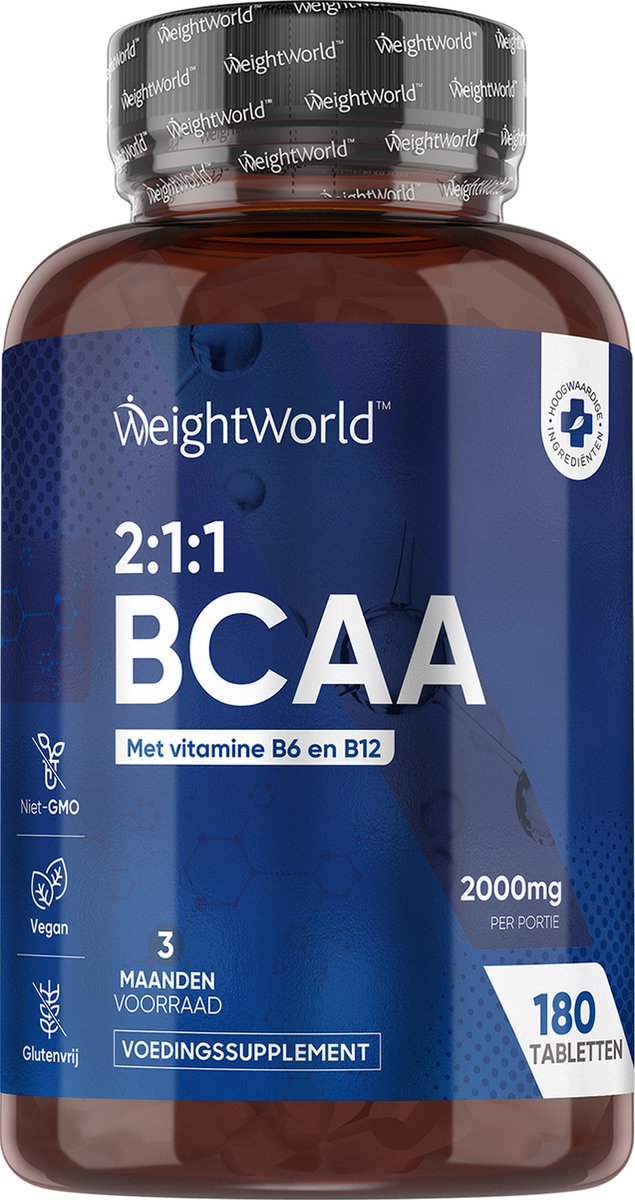 WeightWorld BCAA tabletten - 180 BCAA pillen voor 3 maanden - 2000 mg - Met aminozuren L-leucine, L-isoleucine en L-valine - Vegan - Weight World