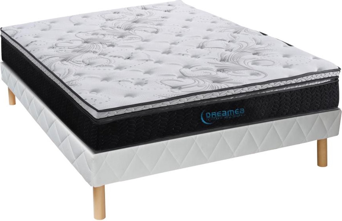 Vente-unique Set bedbodem + hybride matras met pocketveren en geïntegreerd dekhybride matras GAMIANI van DREAMEA - 35 cm dik - 160 x 200 cm