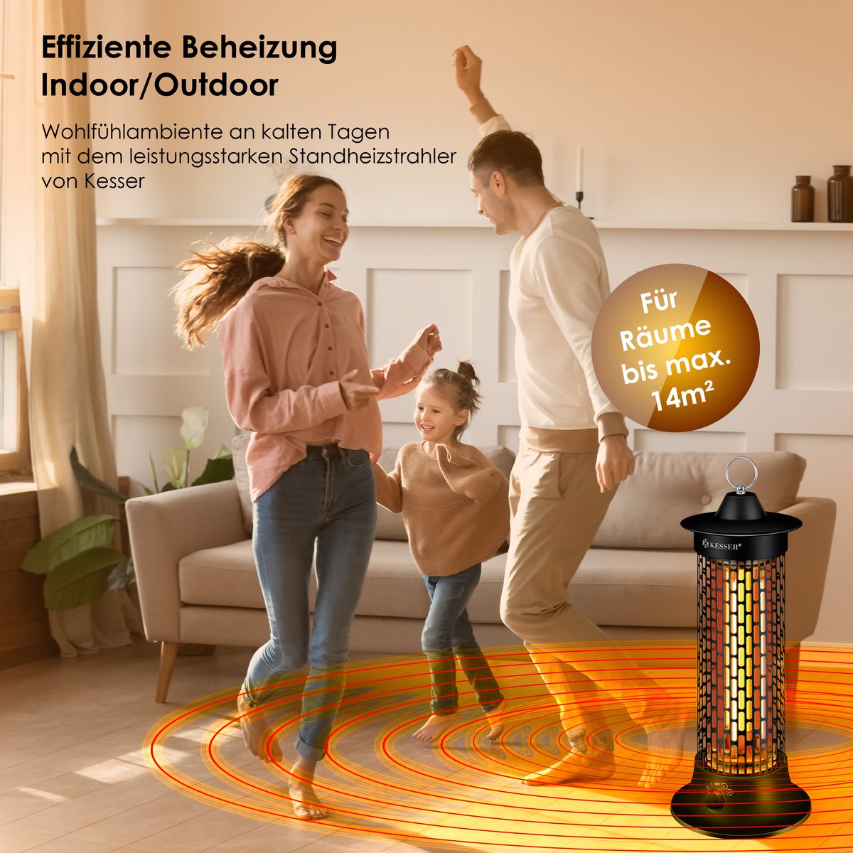 KESSER® Elektrische Kachel 1200W Terrasverwarmer Energiezuinig Infrarood Verwarming Staand Heater IP55 Verwarmer - Zwart – foto 6