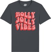 Holly Jolly Vibes - Foute Kersttrui Kerstcadeau - Dames / Heren / Unisex Kleding - Grappige Kerst Outfit - T-Shirt - Unisex - Mouse Grijs - Maat XXL