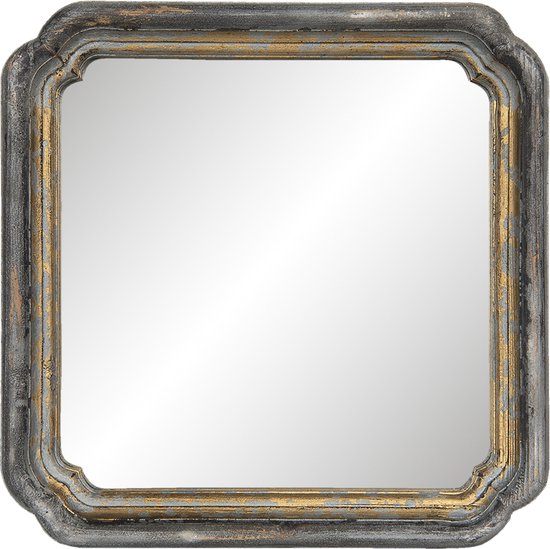 HAES DECO - Vierkante Spiegel - Kleur Goudkleurig - Formaat 44x6x44 cm - Materiaal Hout / Glas - Wandspiegel, Spiegel vierkant