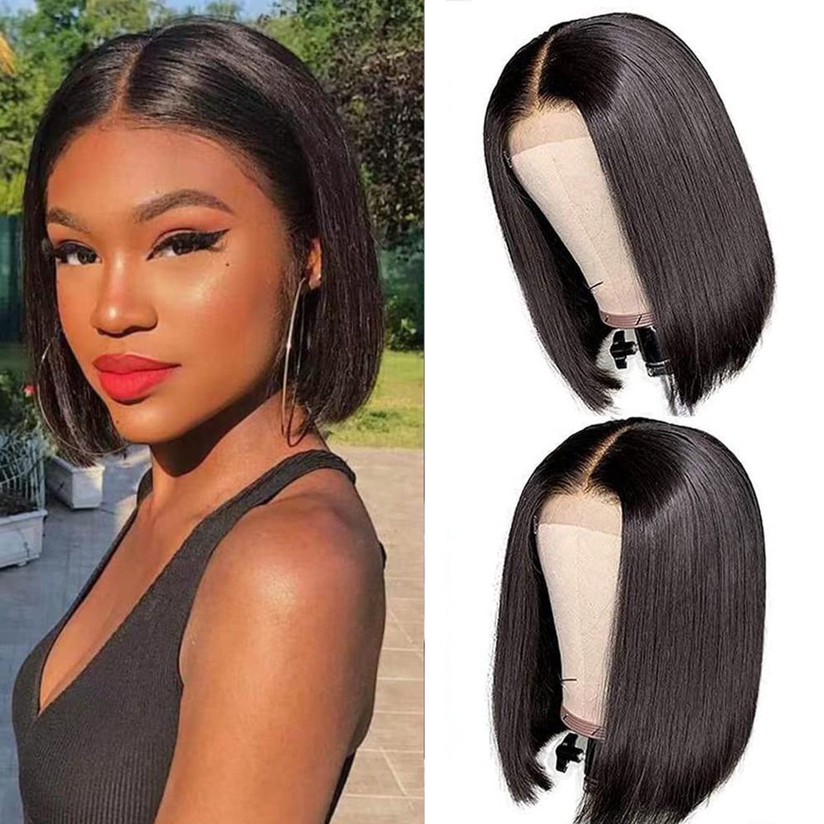 Elysium - Pruiken Dames Echt Haar - Front Lace Wig - Pruik Zwart - 20 cm