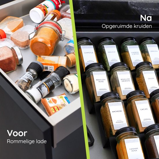 Organiseer Je Keuken Met Bamboe Kruidenrekken En Potjes - Set Van 12 Vierkante Kruidenpotjes Met Deksels