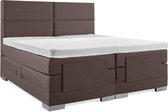 Soft bedden Elektrische Boxspring - 200x220 - Incl. 4 vlaks hoofdbord - Notenbruin met plint