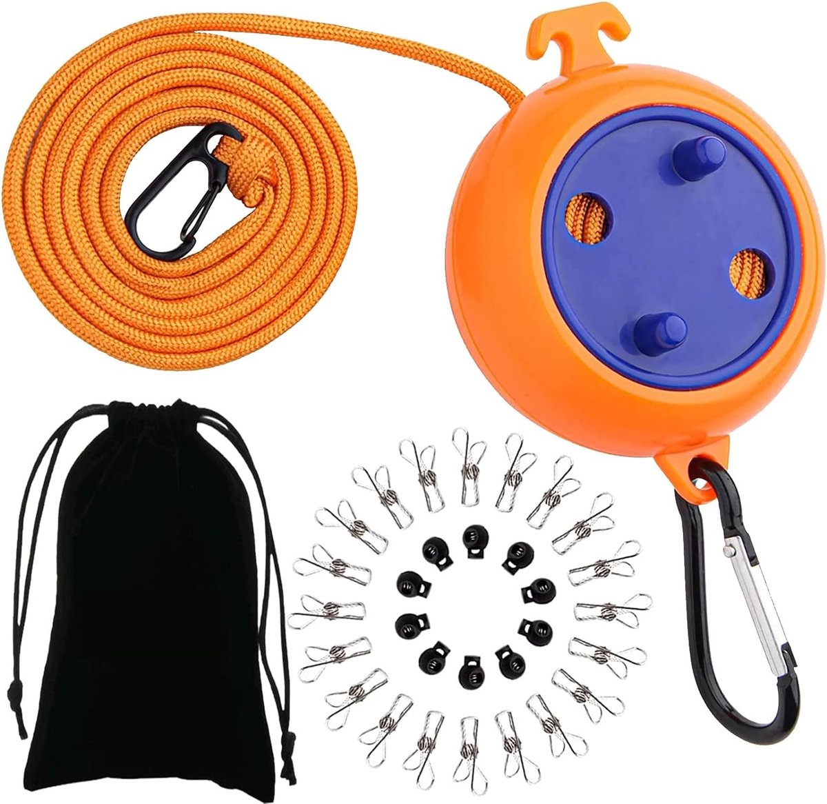 Goedkoopste Uittrekbare antislip campingwaslijn 10 m reiskledinglijn met 10 vasthoudgespen en 20 wasknijpers, accessoires gadgets voor wasruimte balkon tuin kamperen camper