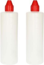 PlasticForte Flacon doseur/bouteille à sauce - 2x - plastique - transparent - avec bec verseur - 500 ml - 22 cm