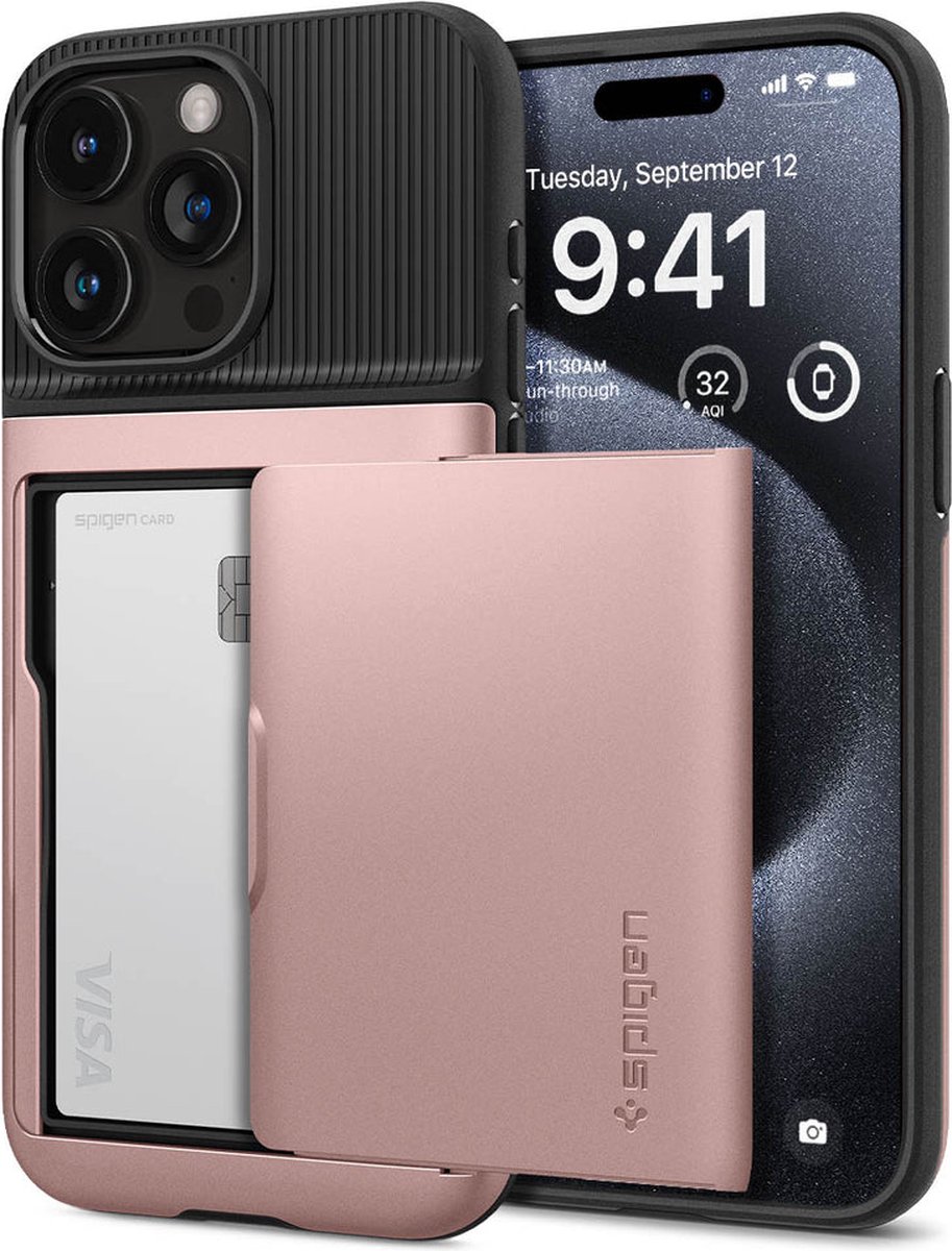 Spigen Slim Armor CS Hoesje Geschikt voor Apple iPhone 15 Pro Back Cover Roze Goud