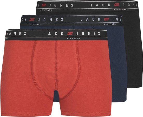 Jack & Jones Heren Boxershorts Trunks JACNAGEE Rood/Donkerblauw/Zwart 3-Pack
