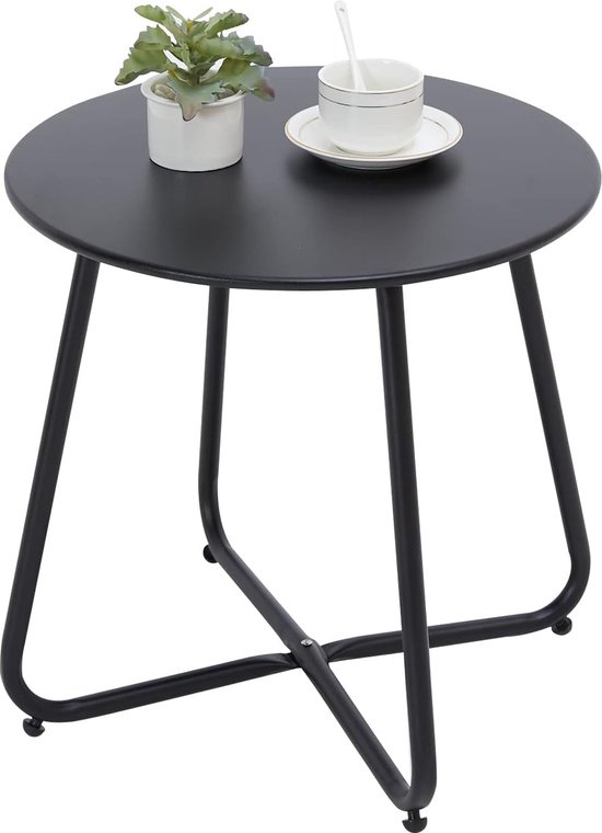 Bijzettafel, kleine bijzettafel, metaal, tuinbijzettafel, rond, salontafel en koffietafel met verstelbare tafelpoten (zwart, Ø 45 x 45 cm)