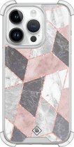 Casimoda® hoesje - Geschikt voor iPhone 14 Pro - Stone grid marmer / Abstract marble - Shockproof case - Extra sterk - Siliconen/TPU - Roze, Transparant