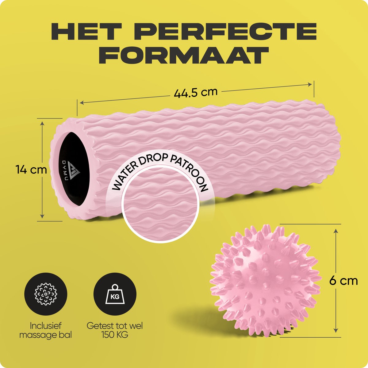 Dymu Foam Roller - Extra groot 45 cm, Roze Massage Roller voor Triggerpoint, Yoga & Spierherstel - Lacrosse Bal & Foamroller thumbnail 5