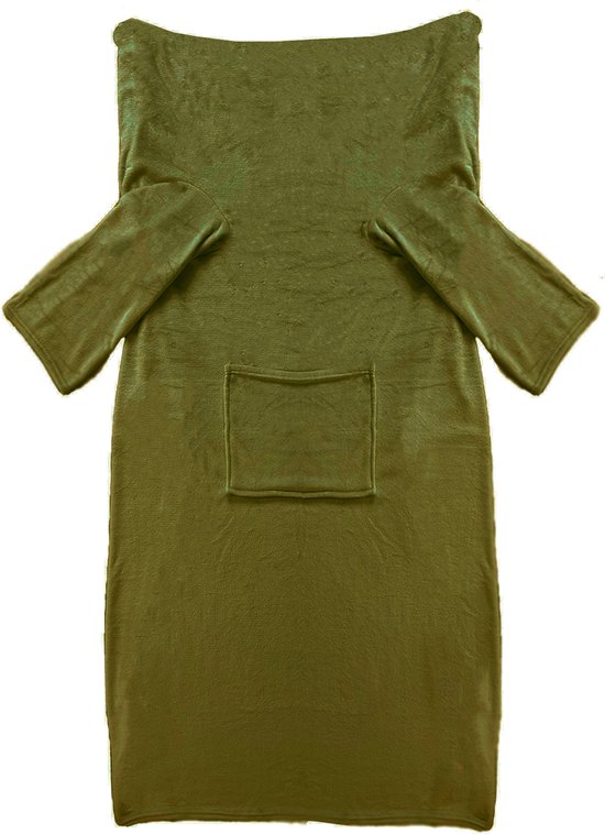 GINY - Plaid met mouwen 150x200 cm - superzacht - flannel fleece - Military Olive - groen - Dutch Decor