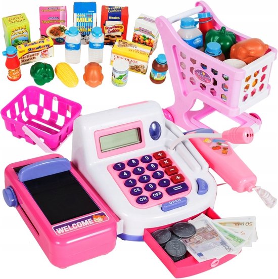 Ilso speelgoed Caisse enregistreuse avec scanner - rose - magasin de jeux -  son - avec... | bol