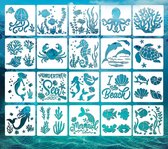 Bullet Journal Flexibele Plastic Stencils - 20 stuks - Templates - Zee - Zeedieren - Sea animals - Zeemeermin - Strand - Beach - Schelpen - Octopus - Schildpad - Planten - Zeewier - Mix - Sjablonen - 13 x 13 cm - Handlettering toolkit - Knutselen