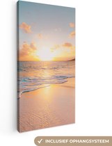 Canvas schilderij - Strand - Zon - Wolken - Zee - Zomer - Schilderijen op canvas - Canvas doek - 20x40 cm - Wanddecoratie - Slaapkamer - Portret van de zomer