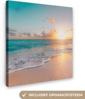 Canvas schilderij - Strand - Zon - Wolken - Zee - Zomer - Schilderijen op canvas - Canvas doek - 50x50 cm - Wanddecoratie - Slaapkamer - Portret van de zomer