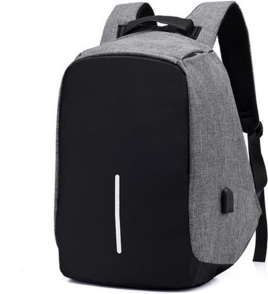 Schoolrugzak - Rugzak - Nylon - Anti diefstal - Mode rugzak - Met USB-poort - Grijs met Zwart
