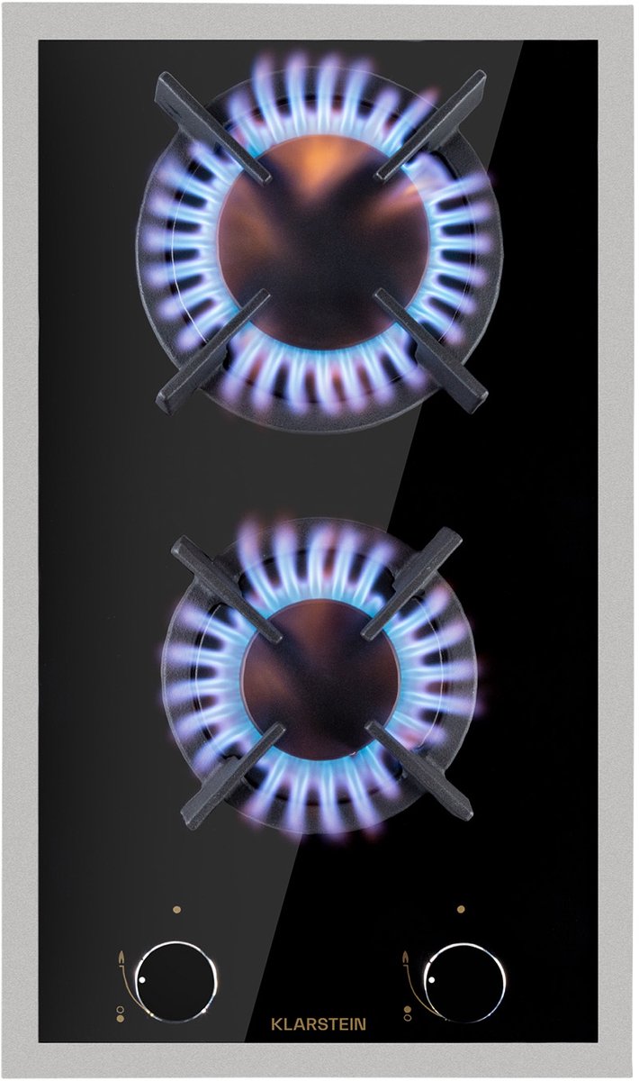 Klarstein Goldflame Domino Prime - gaskookplaat 2 pits - messing brander - glaskeramiek & rvs - 4,2 kW