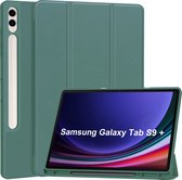 Case2go - Tablet hoes geschikt voor Samsung Galaxy Tab S9 Plus (2023) - Tri-fold Case - Met Pencilhouder - Donker Groen