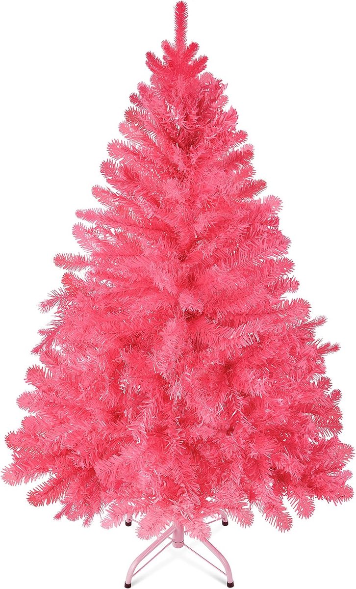 roze kerstboom van 120 cm, premium scharnierende kunstkerstboom met 320 takpunten, Canadese spar, goed vol, licht en eenvoudig te monteren, met metalen kerstboomstandaard
