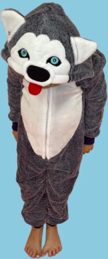 Onesie, Jumpsuit "Husky Dog" hooded fluffy super soft kids 7-8 jaar