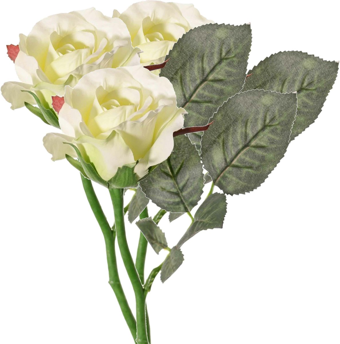 Top Art Kunstbloem roos Alice de luxe - 3x - wit - 30 cm - kunststof steel - decoratie