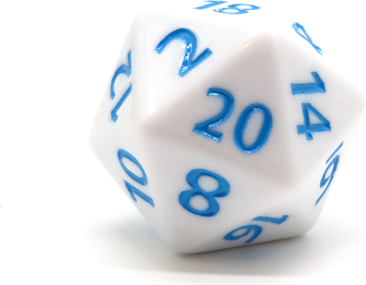Vera's Arts & Dice Chonk D20 White Blue Wit met Blauwe Nummers 40 mm D20 D&D Dobbelsteen 20-Zijdige Dobbelsteen Dobbelstenen Collectie RPGs Dungeons and Dragons Twintigzijdige Dobbelsteen