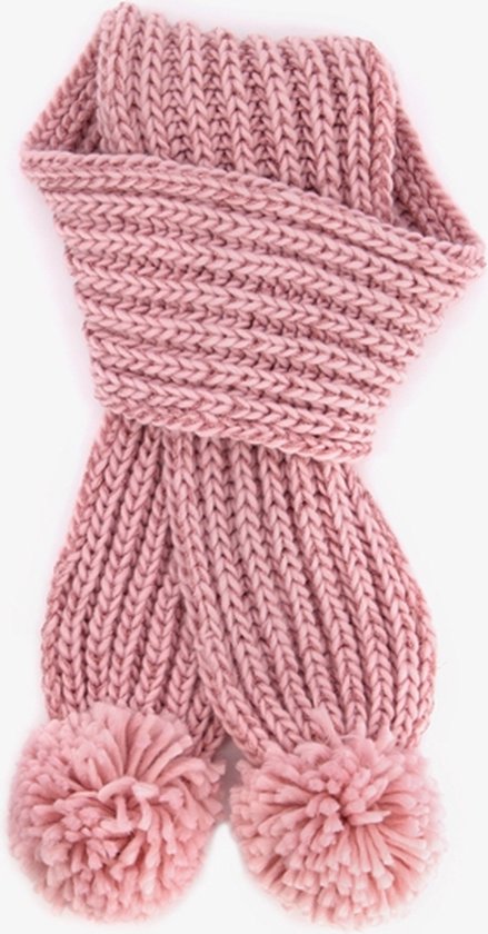 Gebreide meisjes sjaal met pompons roze - 100% Acryl - Extra zacht