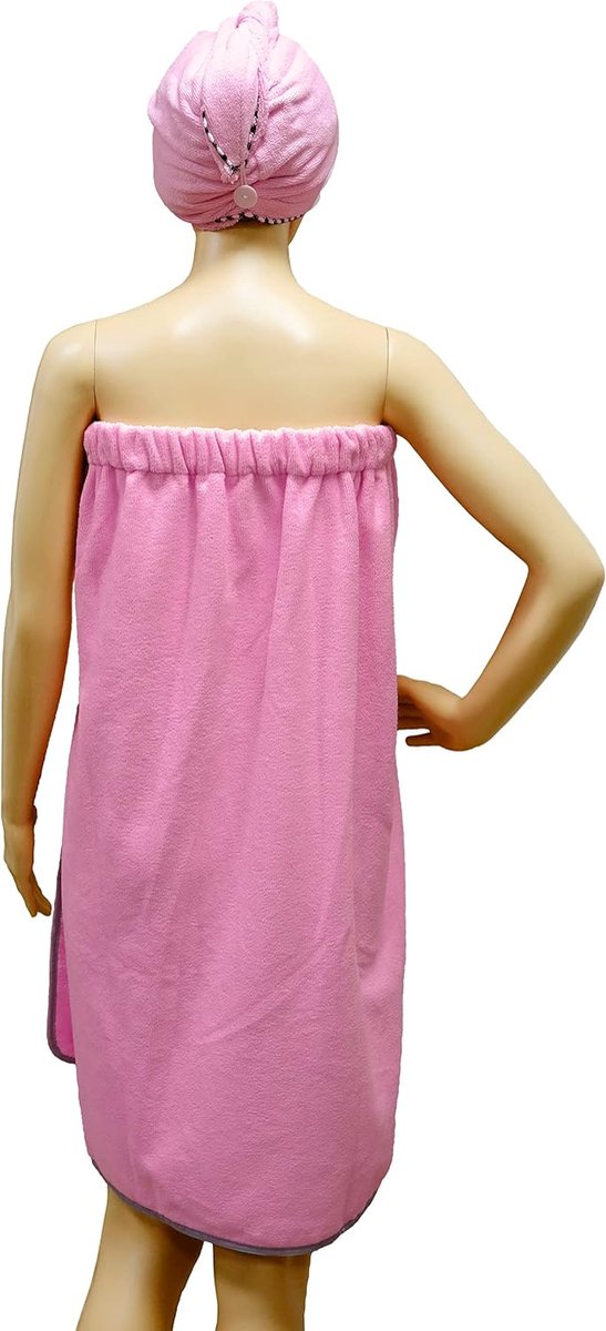 Vrouwen microvezel body wrap badhanddoek en haarhanddoek - sneldrogend - roze - 1 maat