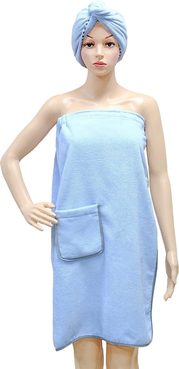 Vrouwen microvezel body wrap badhanddoek en haarhanddoek - sneldrogend - blauw - 1 maat