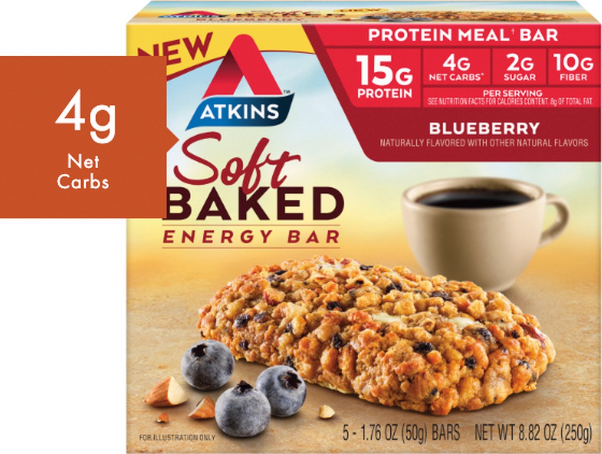 Goedkoopste Atkins | Soft Baked Energy Bar | Blueberry | Doos | 5 x 50 gram