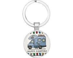 Akyol - Happy campers Sleutelhanger - camper - kampeerders - leuke cadeau voor mensen die graag kamperen - verjaardag - 2,5 x 2,5 CM