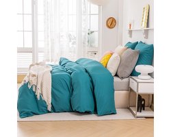 Beqnat Beddengoed, 155 x 220 cm, petroleumblauw, superzacht beddengoedsets dekbedovertrek 155 x 220 cm, kussensloop 80 x 80 cm, set van 2 hoogwaardige microvezel met ritssluiting