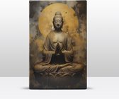 Buddha met gevouwen handen - Laqueprint - 19,5 x 30 cm - Niet van echt te onderscheiden handgelakt schilderijtje op hout - Mooier dan een print op canvas. - LW505