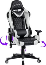 FOXSPORT Chaise de Gaming - E- Sports - Chaise de bureau avec oreiller cervical et coussin de dossier réglable - Hauteur d'assise réglable - Chaise de gamer ergonomique - Noir x Wit - Chaise de gamer - Chaise d'ordinateur - Chaise pivotante
