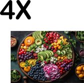 BWK Textiele Placemat - Groente en Fruit in Kleine Stukjes - Set van 4 Placemats - 40x30 cm - Polyester Stof - Afneembaar