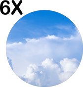 BWK Luxe Ronde Placemat - Blauwe Lucht met Witte Wolken - Set van 6 Placemats - 40x40 cm - 2 mm dik Vinyl - Anti Slip - Afneembaar