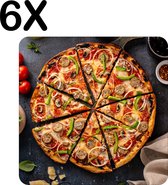 BWK Stevige Placemat - Pizza in Punten Gesneden - Set van 6 Placemats - 40x40 cm - 1 mm dik Polystyreen - Afneembaar