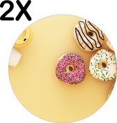 BWK Stevige Ronde Placemat - Koffie en Donuts op een Gele Achtergrond - Set van 2 Placemats - 50x50 cm - 1 mm dik Polystyreen - Afneembaar