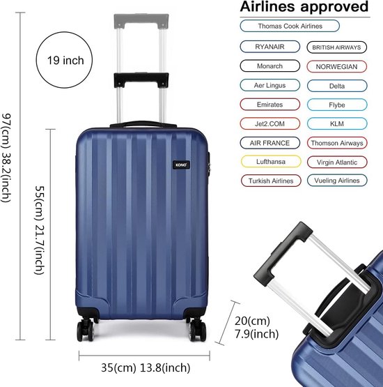 Valise rigide valise de voyage en ABS léger trolley 4 roues, bleu foncé, A  emporter... | bol.com