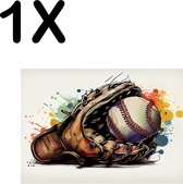 BWK Textiele Placemat - Getekende Honkbal Handschoen - Set van 1 Placemats - 40x30 cm - Polyester Stof - Afneembaar