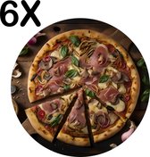 BWK Stevige Ronde Placemat - Heerlijke Traditionele Pizza met Knoflook en Ui - Set van 6 Placemats - 50x50 cm - 1 mm dik Polystyreen - Afneembaar