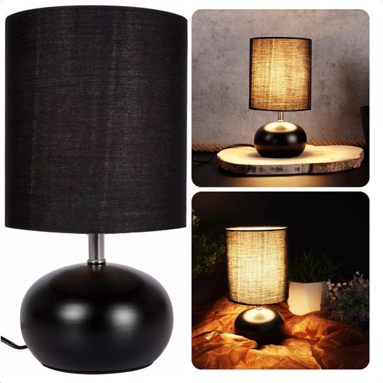 Cheqo® Tafellamp - Lamp - Nachtkastje Lamp - 24 cm - Zwart - Metalen Basis  - Aan/Uit... | bol.com