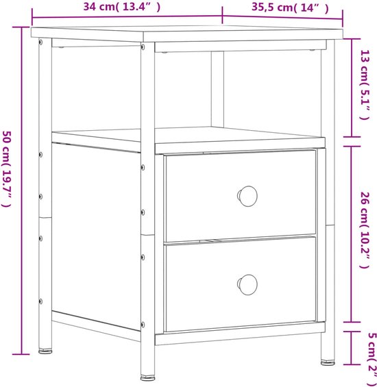 vidaXL Table de chevet Noir 34 x 35,5 x 50 cm Bois traité