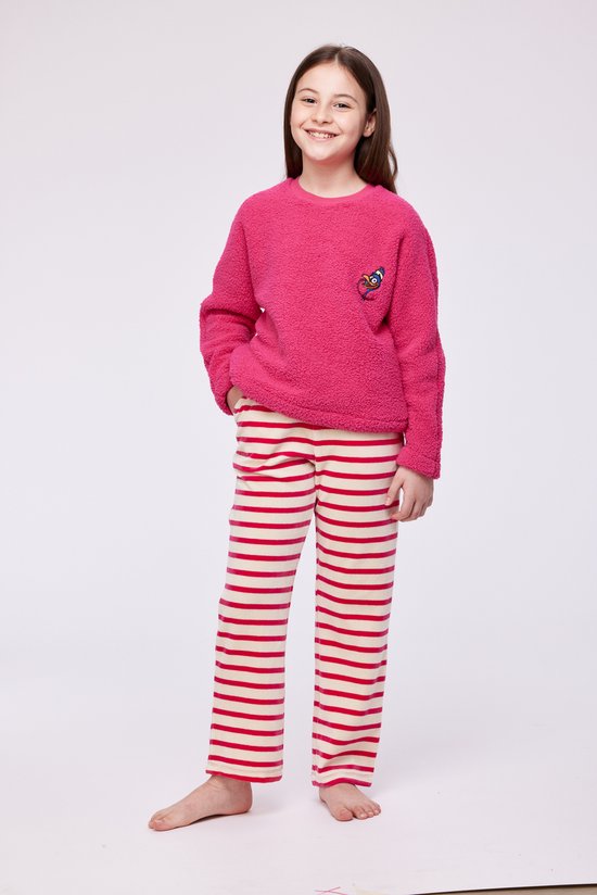 Woody pyjama meisjes - kalkoen - fuchsia - 232-10-WPI-M/388 - maat 140