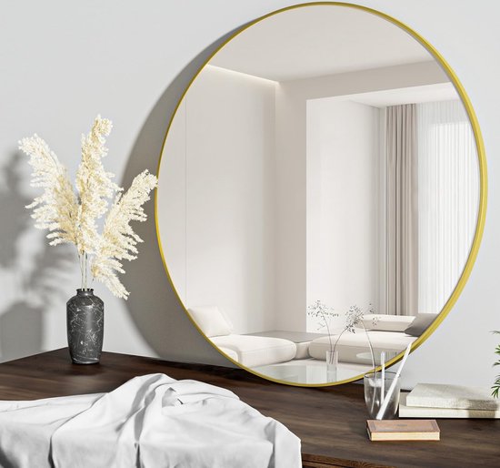 Miroir rond, 80 cm, miroir doré, miroir mural avec cadre en alliage  d'aluminium pour