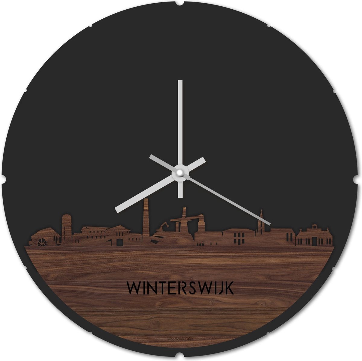 Skyline Klok Rond Winterswijk Notenhout - Ø 44 cm - Stil uurwerk - Wanddecoratie - Meer steden beschikbaar - Woonkamer idee - Woondecoratie - City Art - Steden kunst - Cadeau voor hem - Cadeau voor haar - Jubileum - Trouwerij - Housewarming -