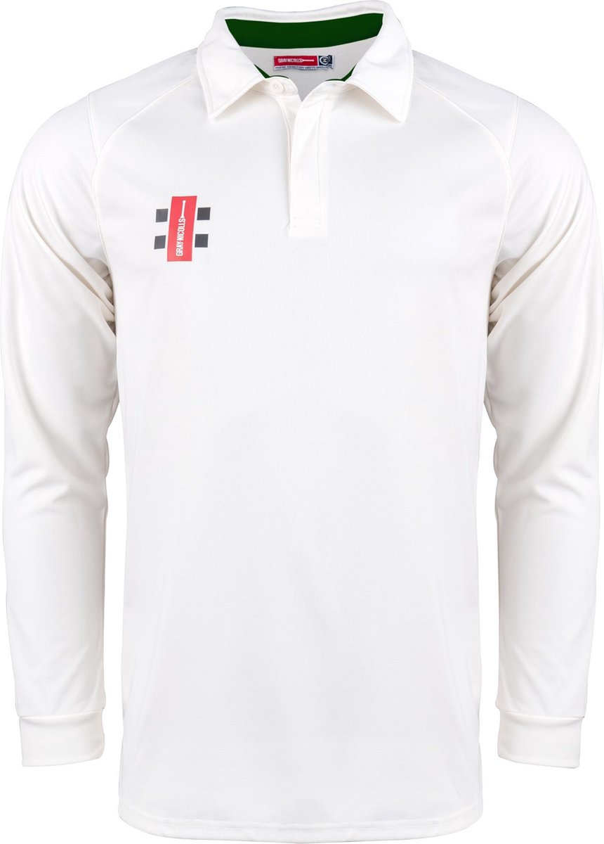 Gray-Nicolls Cricket SHIRT PRO PERF V2 L/S IV/GN M Medium - Ivory / Groen